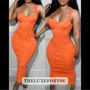 Orange Sleeveless Halter Dress